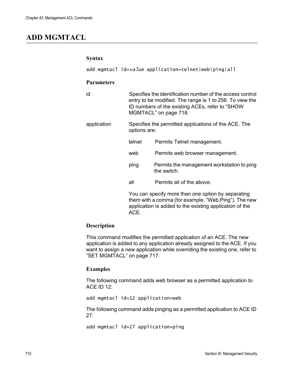 Add mgmtacl | Allied Telesis AT-S63 User Manual | Page 710 / 728
