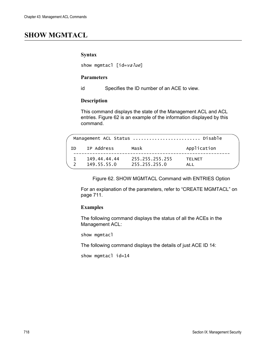 Show mgmtacl | Allied Telesis AT-S63 User Manual | Page 718 / 728