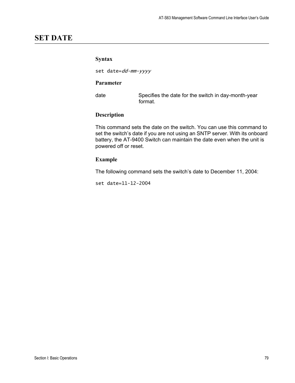 Set date | Allied Telesis AT-S63 User Manual | Page 79 / 728