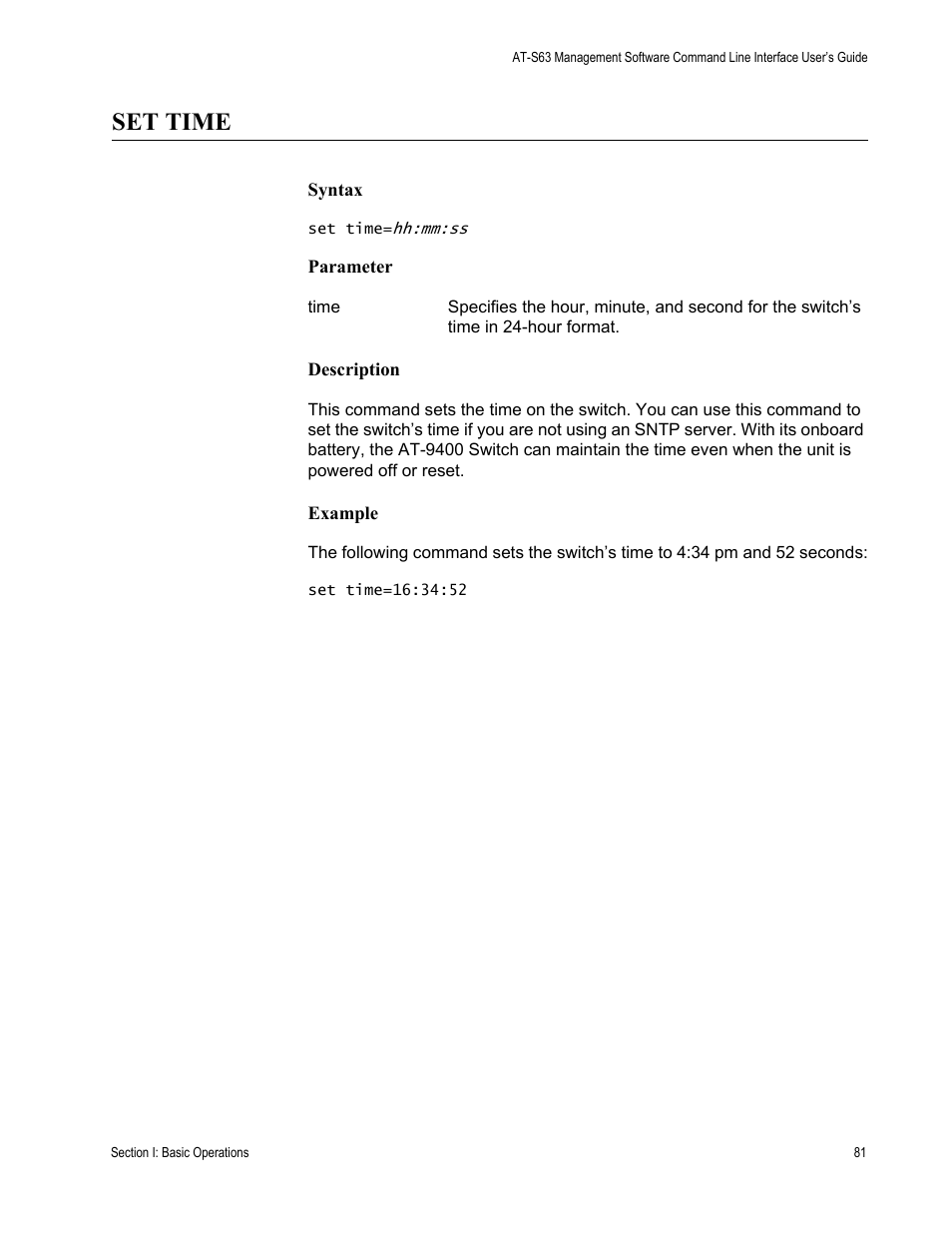 Set time | Allied Telesis AT-S63 User Manual | Page 81 / 728