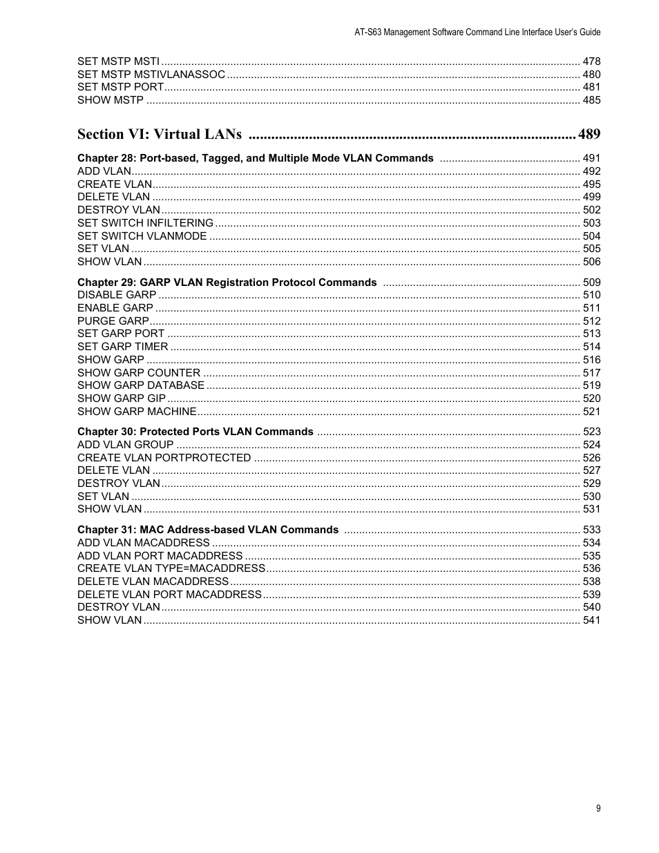 Allied Telesis AT-S63 User Manual | Page 9 / 728