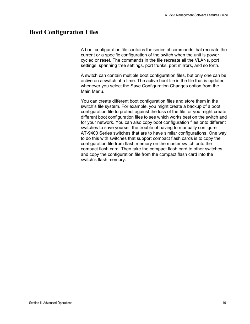 Boot configuration files | Allied Telesis AT-S63 User Manual | Page 101 / 514