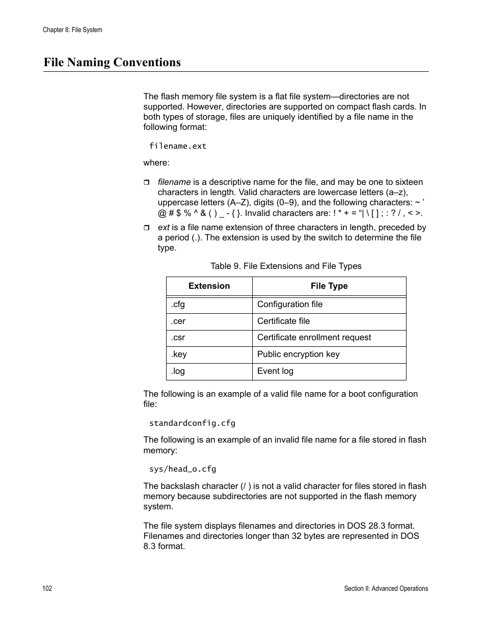 File naming conventions, Table 9: file extensions and file types | Allied Telesis AT-S63 User Manual | Page 102 / 514