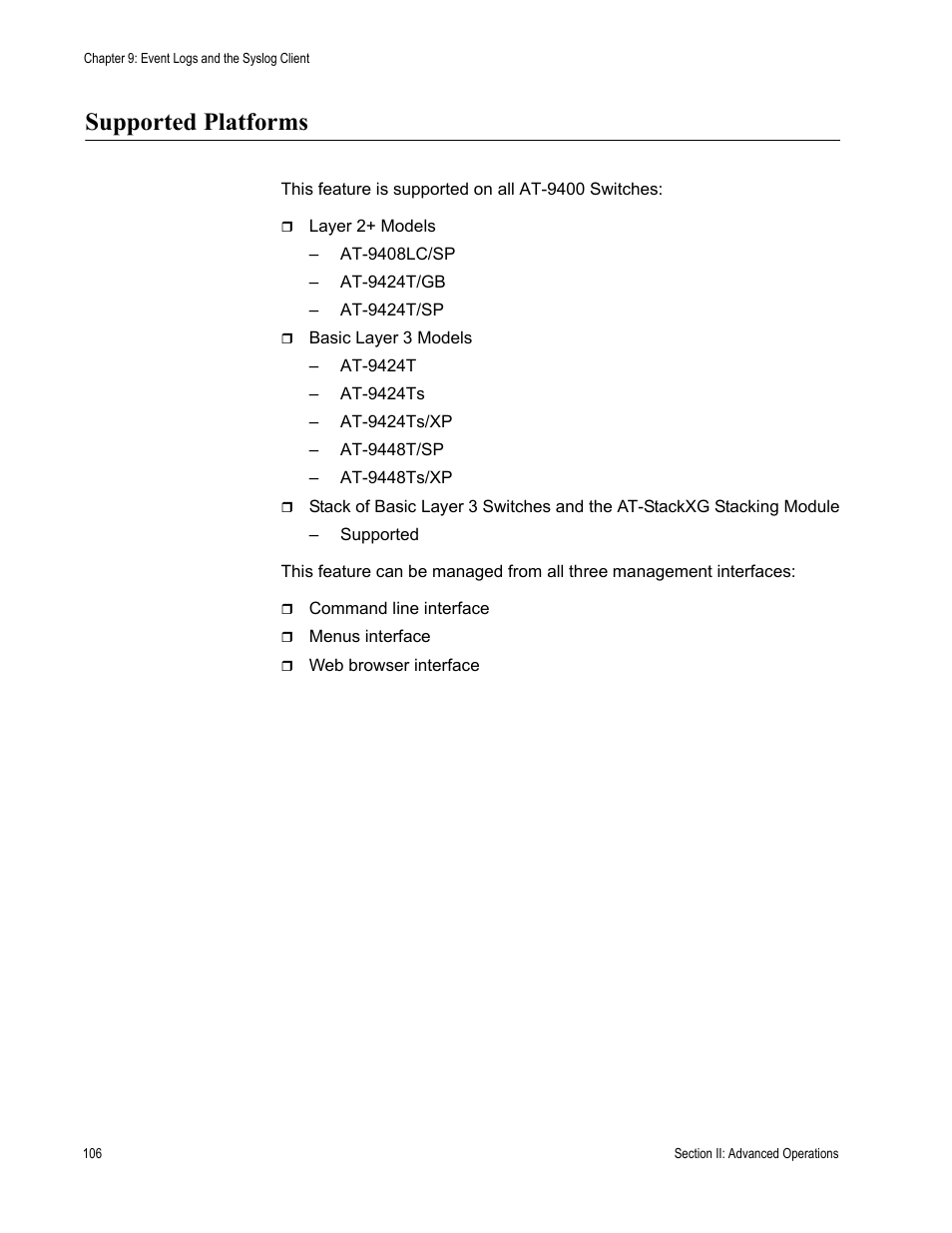 Supported platforms | Allied Telesis AT-S63 User Manual | Page 106 / 514