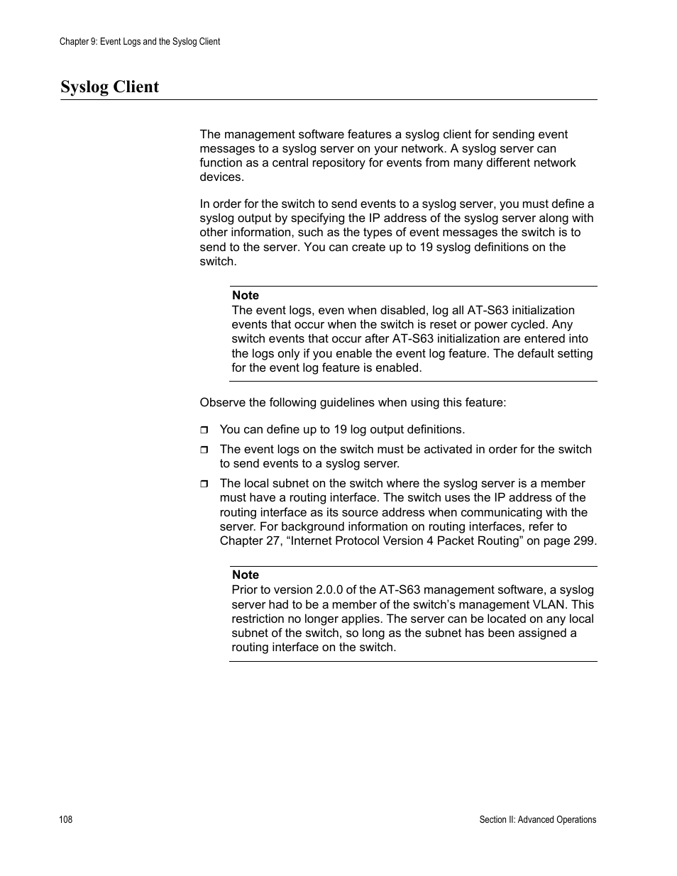 Syslog client | Allied Telesis AT-S63 User Manual | Page 108 / 514