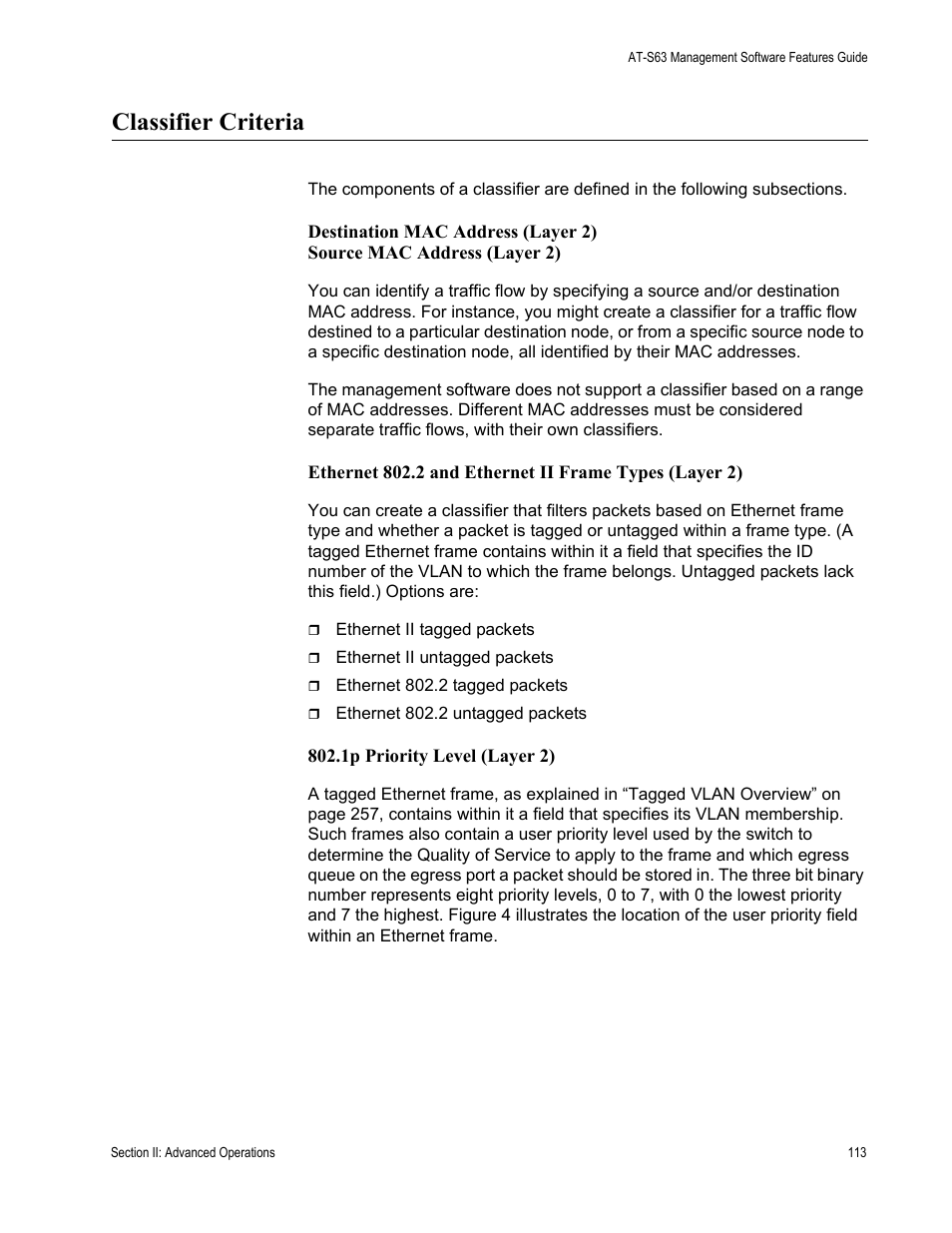 Classifier criteria | Allied Telesis AT-S63 User Manual | Page 113 / 514