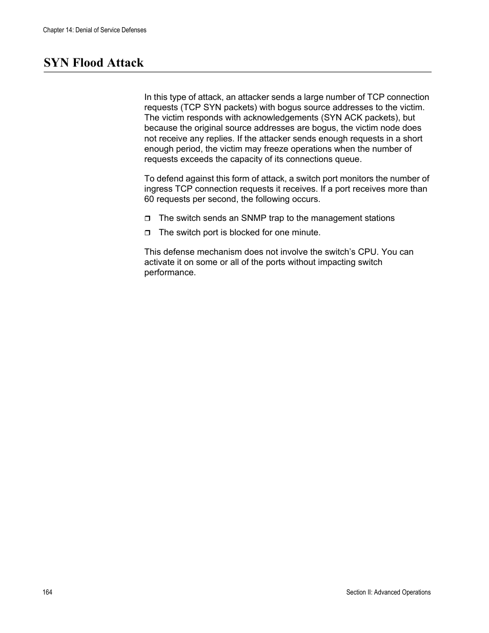 Syn flood attack | Allied Telesis AT-S63 User Manual | Page 164 / 514