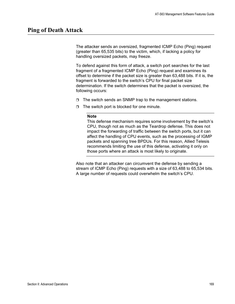 Ping of death attack | Allied Telesis AT-S63 User Manual | Page 169 / 514