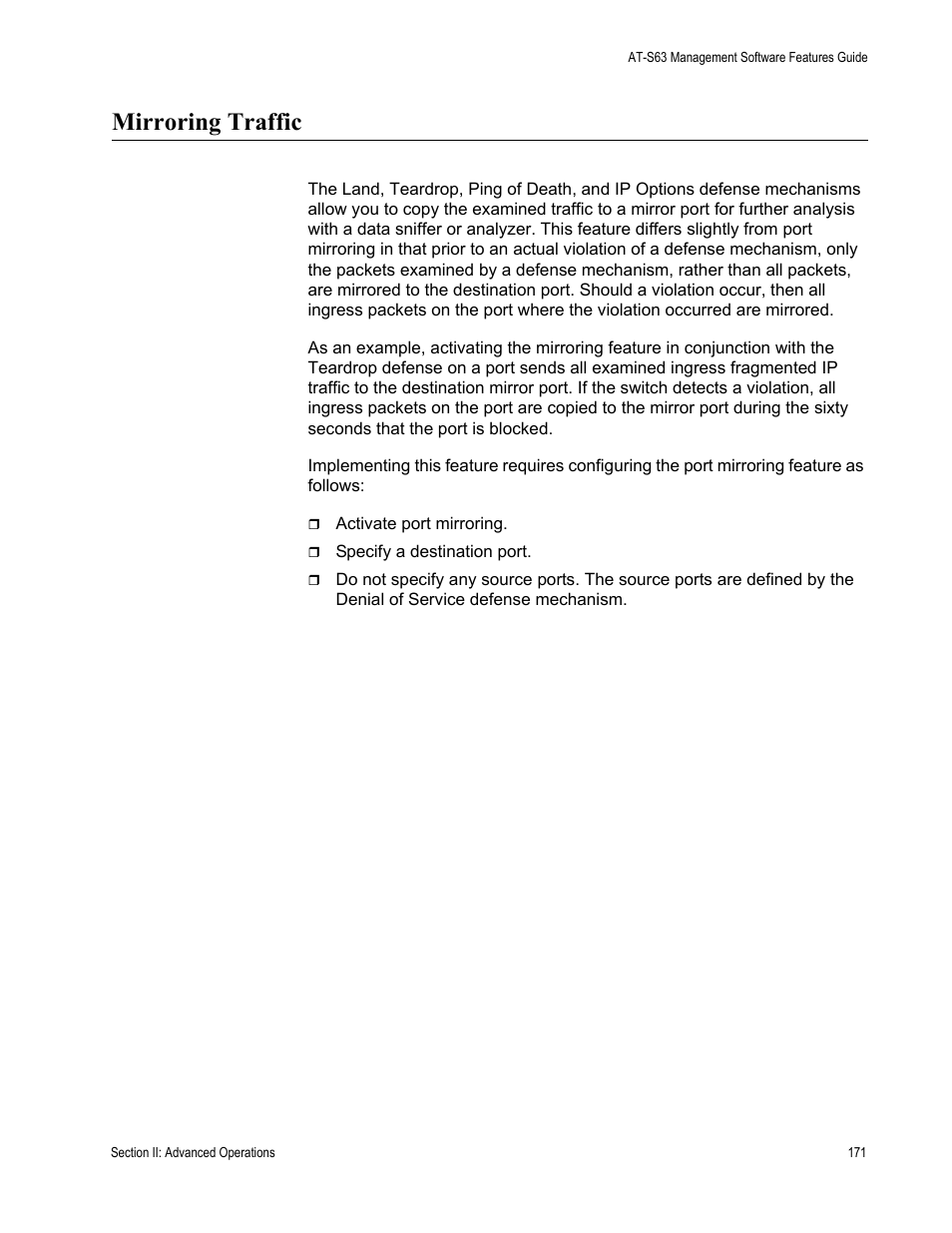 Mirroring traffic | Allied Telesis AT-S63 User Manual | Page 171 / 514
