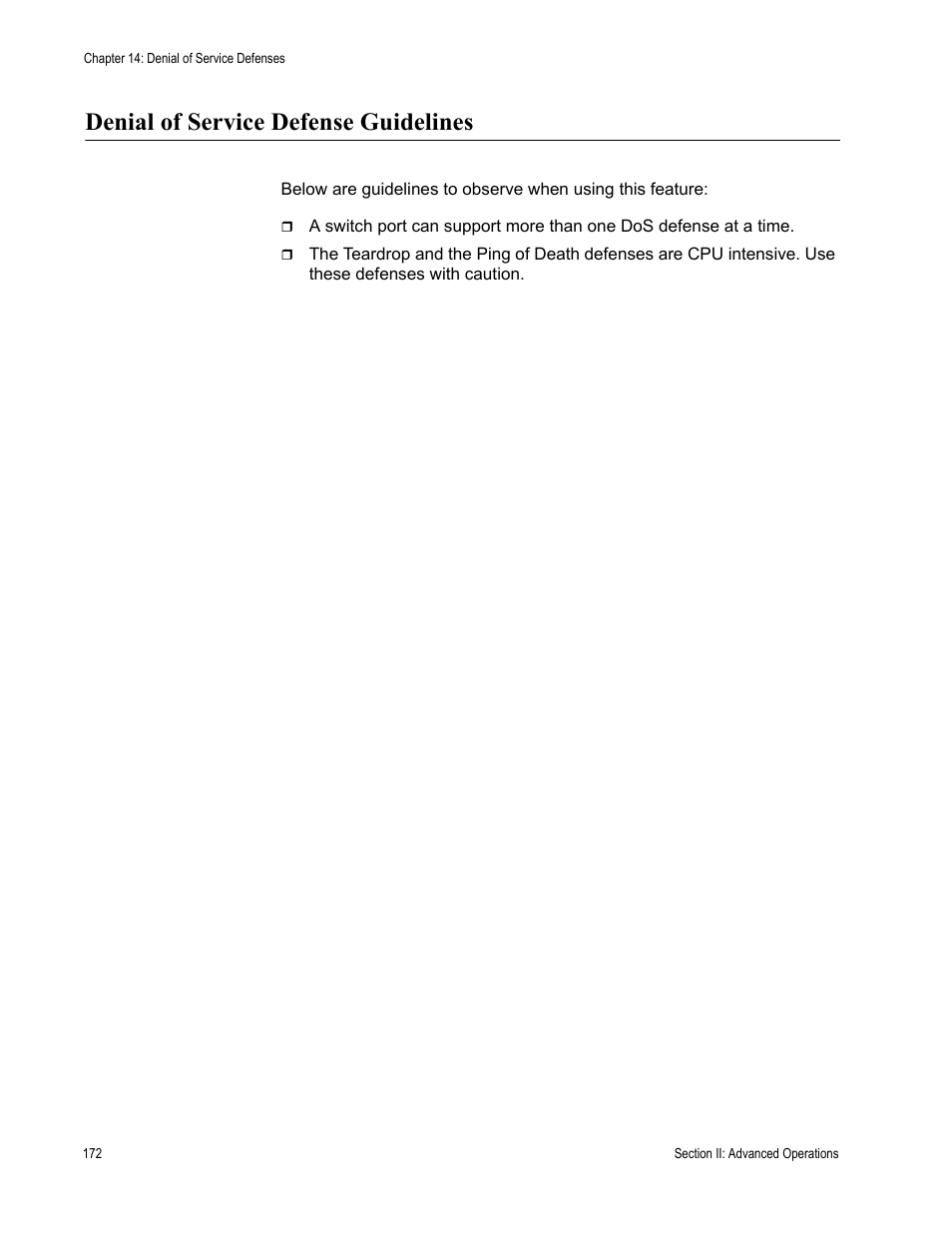 Denial of service defense guidelines | Allied Telesis AT-S63 User Manual | Page 172 / 514
