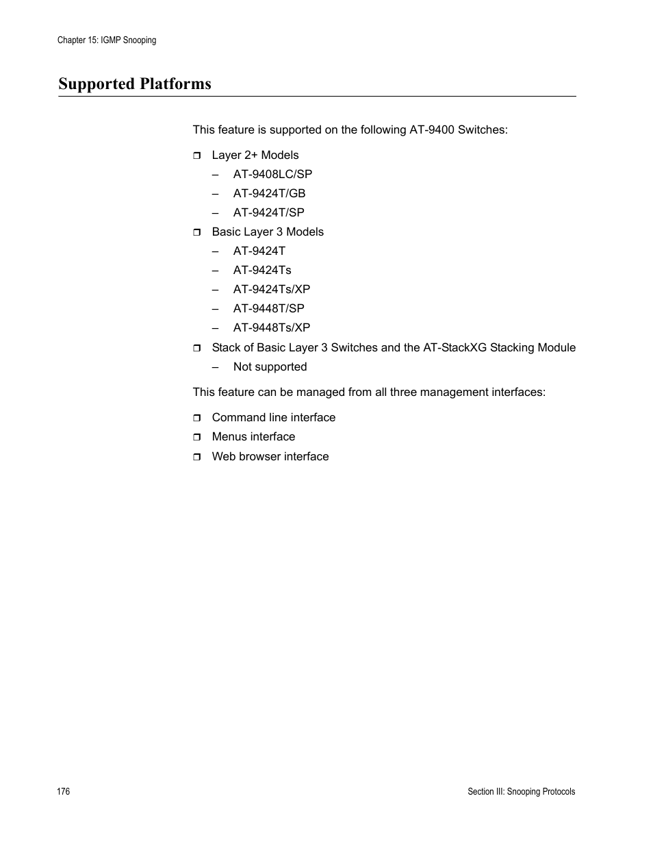 Supported platforms | Allied Telesis AT-S63 User Manual | Page 176 / 514