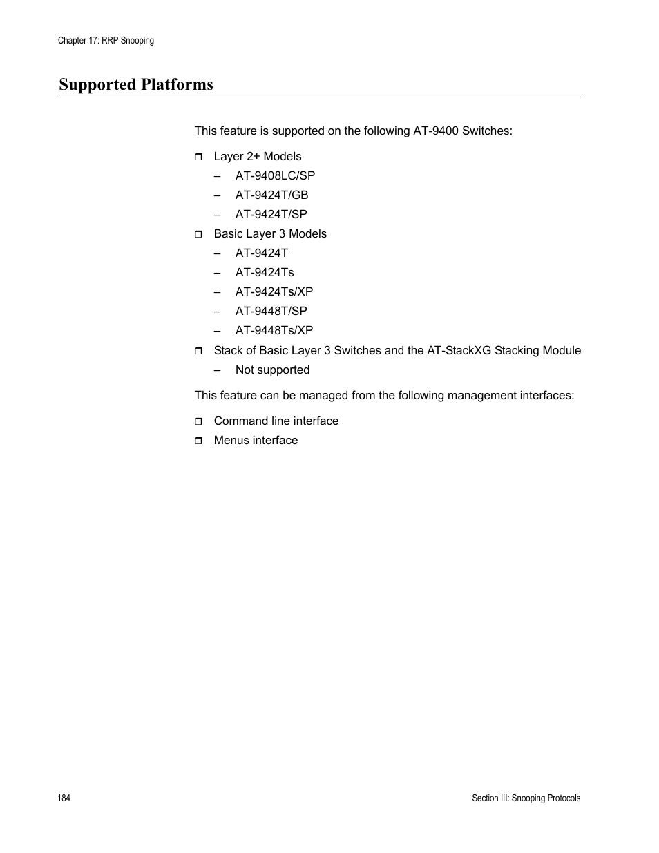 Supported platforms | Allied Telesis AT-S63 User Manual | Page 184 / 514
