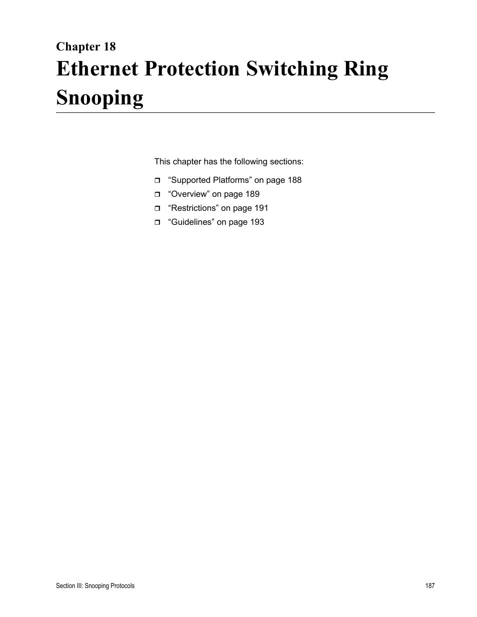 Chapter 18, Ethernet protection switching ring snooping | Allied Telesis AT-S63 User Manual | Page 187 / 514