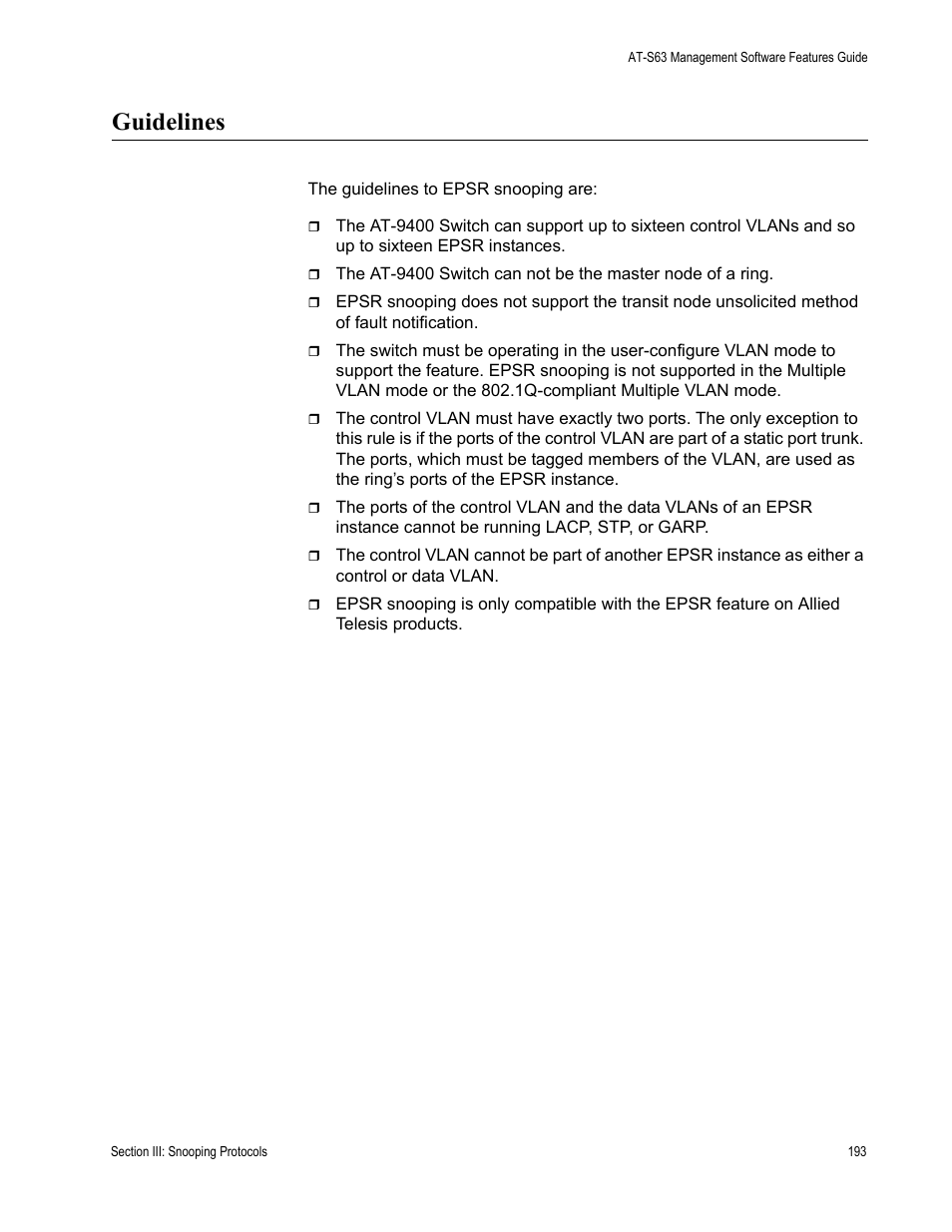 Guidelines | Allied Telesis AT-S63 User Manual | Page 193 / 514