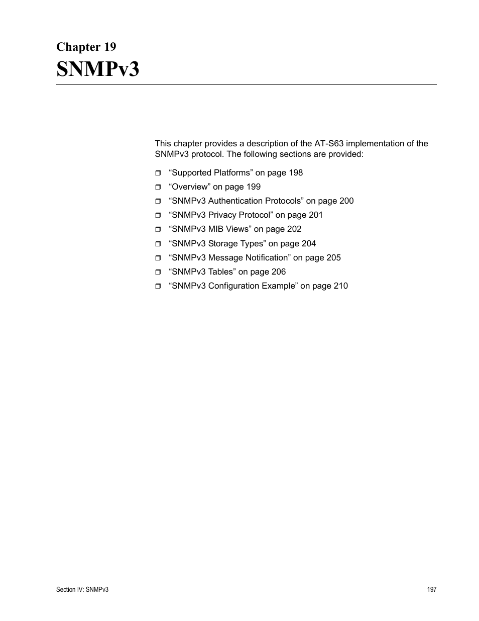 Chapter 19, Snmpv3 | Allied Telesis AT-S63 User Manual | Page 197 / 514