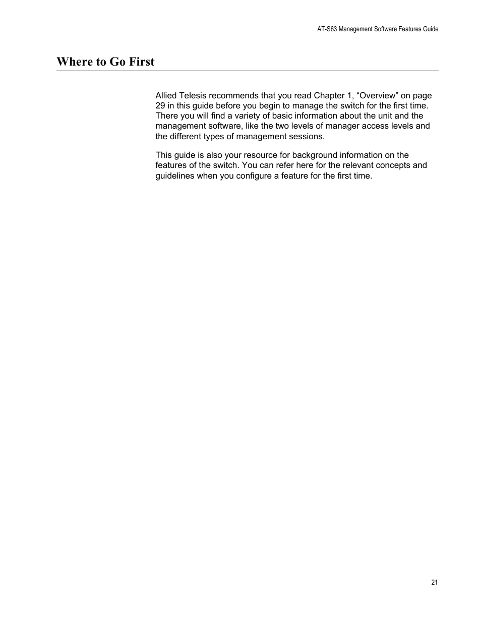 Where to go first | Allied Telesis AT-S63 User Manual | Page 21 / 514