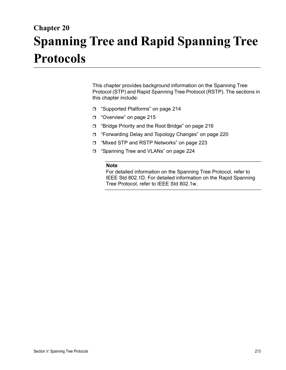 Chapter 20, Spanning tree and rapid spanning tree protocols | Allied Telesis AT-S63 User Manual | Page 213 / 514