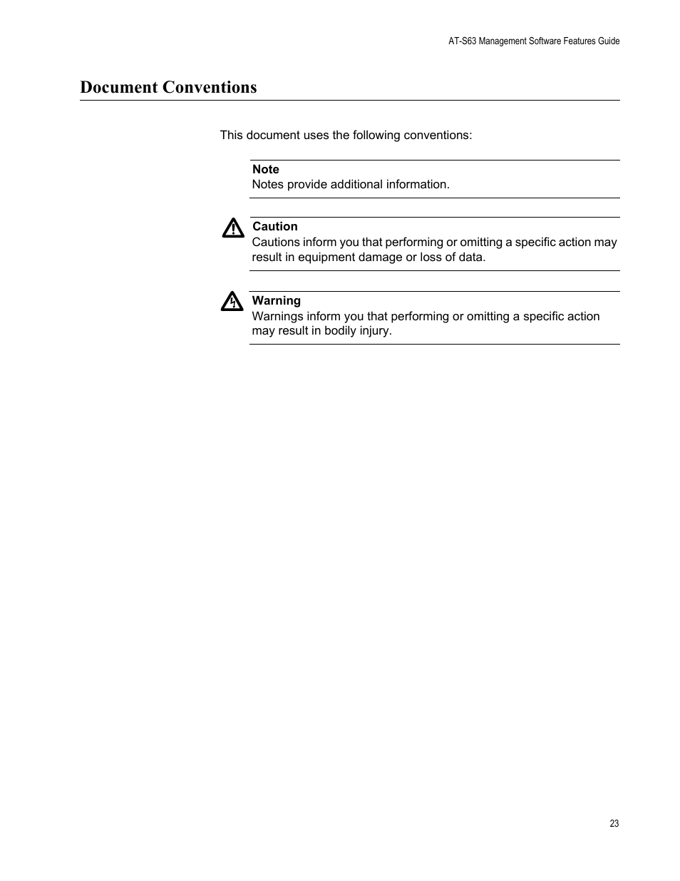 Document conventions | Allied Telesis AT-S63 User Manual | Page 23 / 514