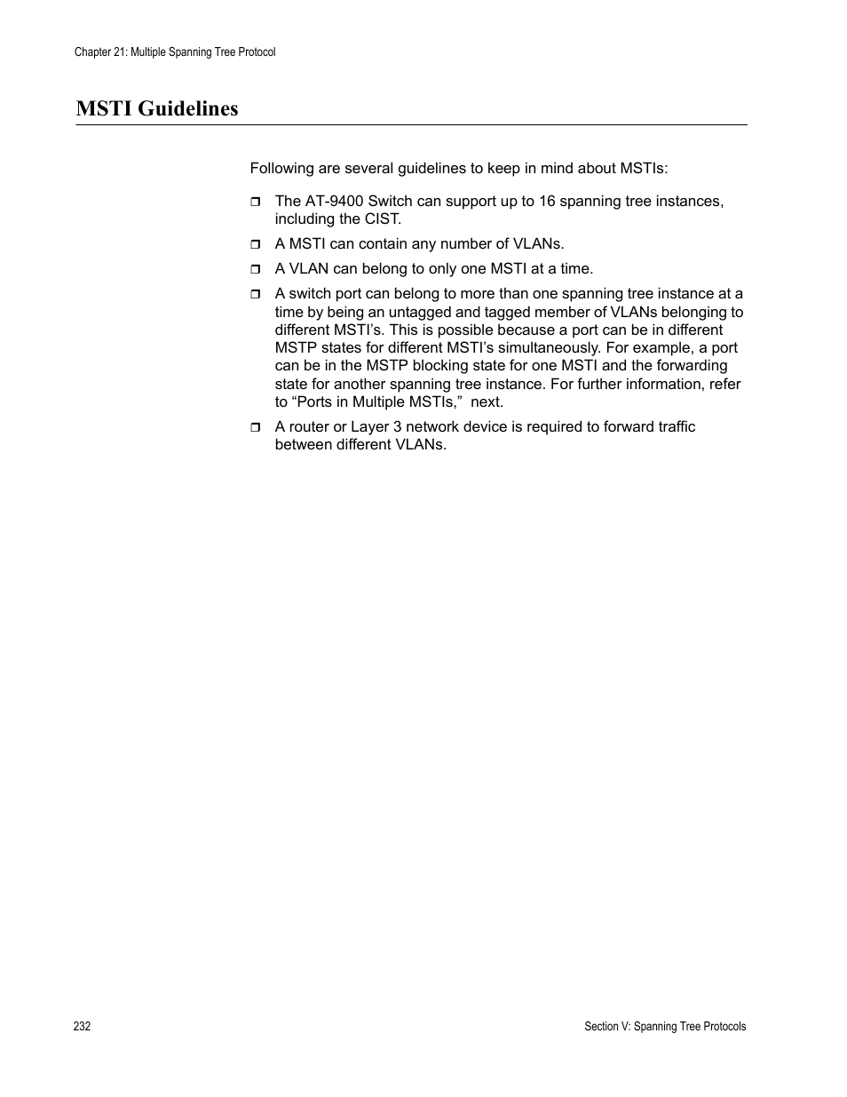 Msti guidelines | Allied Telesis AT-S63 User Manual | Page 232 / 514