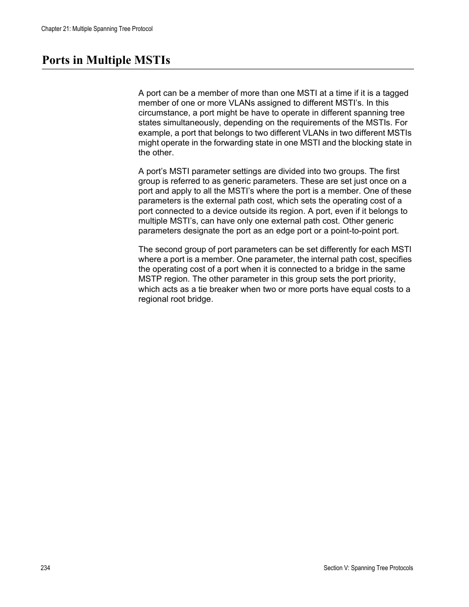 Ports in multiple mstis | Allied Telesis AT-S63 User Manual | Page 234 / 514