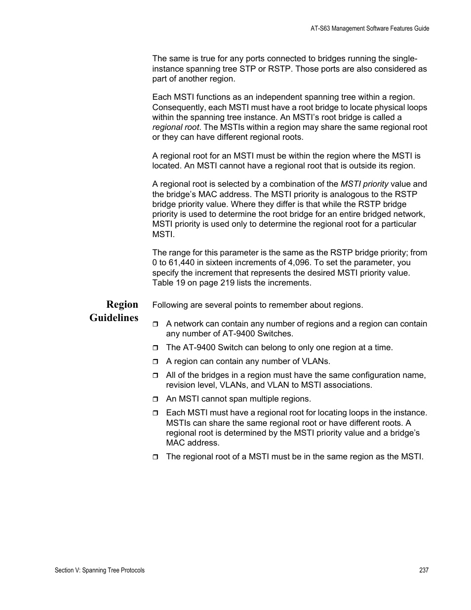 Region guidelines | Allied Telesis AT-S63 User Manual | Page 237 / 514