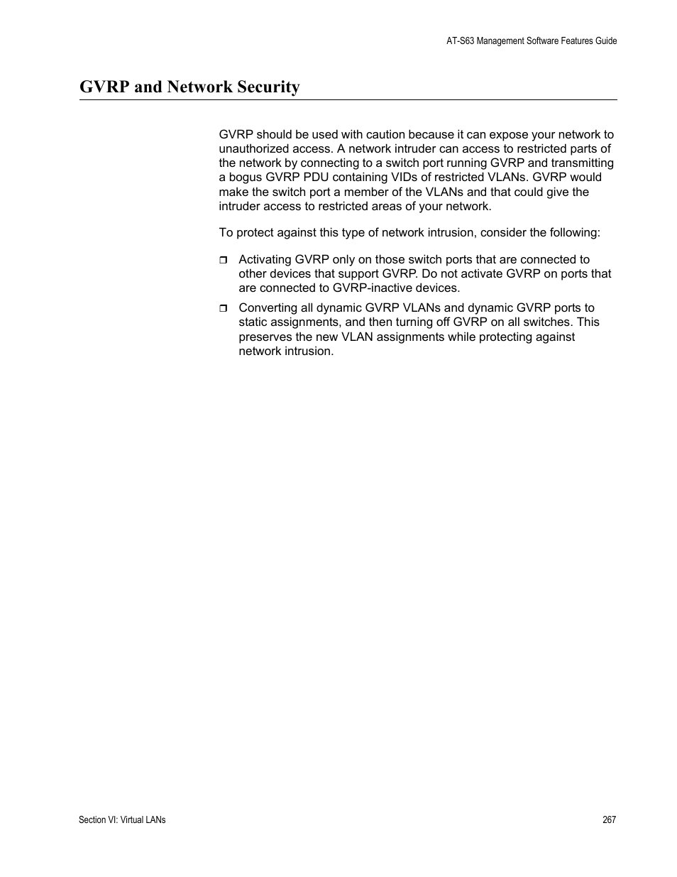 Gvrp and network security | Allied Telesis AT-S63 User Manual | Page 267 / 514