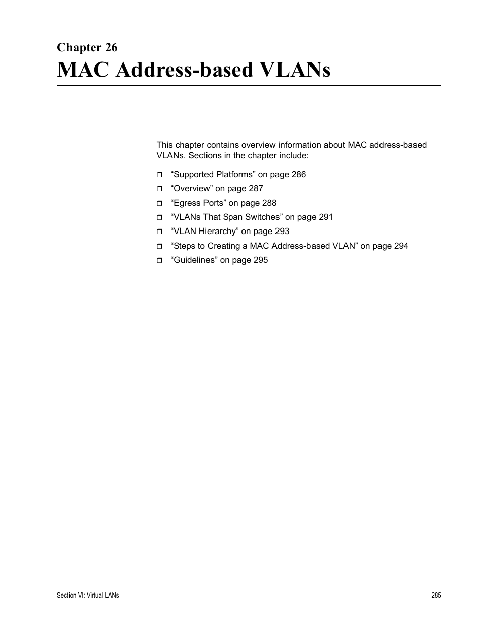 Chapter 26, Mac address-based vlans | Allied Telesis AT-S63 User Manual | Page 285 / 514