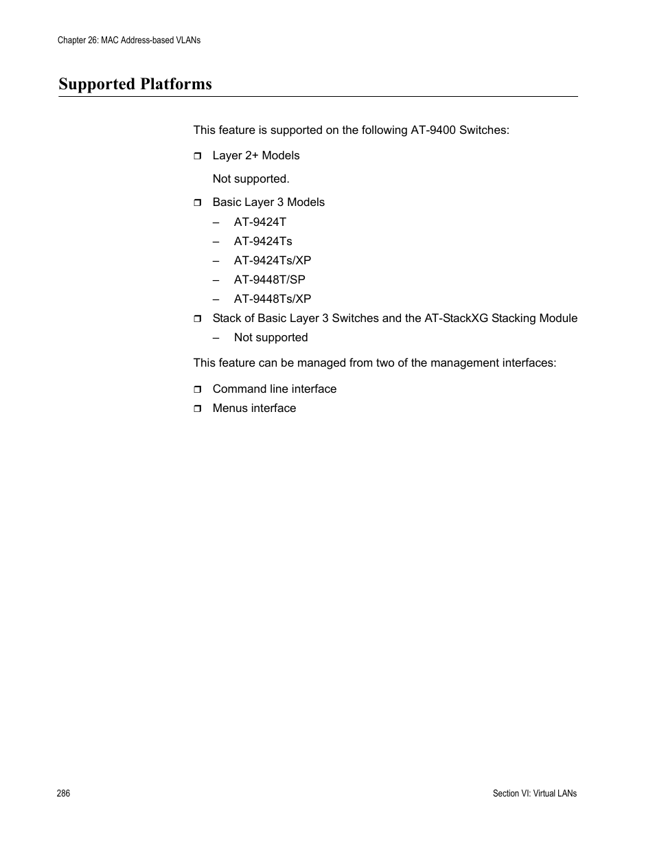 Supported platforms | Allied Telesis AT-S63 User Manual | Page 286 / 514