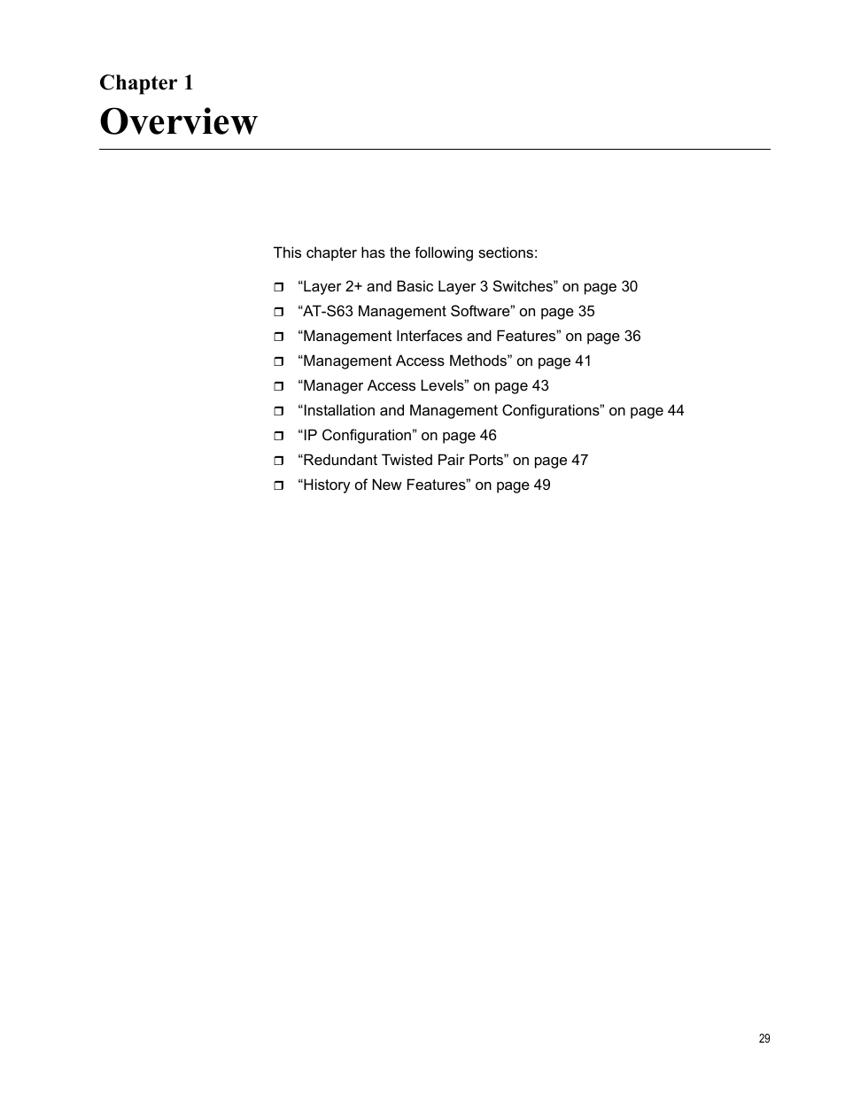 Chapter 1, Overview, R 1: overview | Allied Telesis AT-S63 User Manual | Page 29 / 514