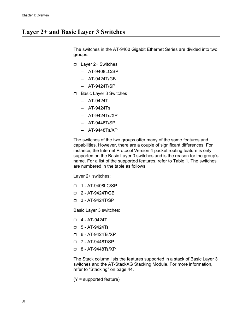 Layer 2+ and basic layer 3 switches | Allied Telesis AT-S63 User Manual | Page 30 / 514