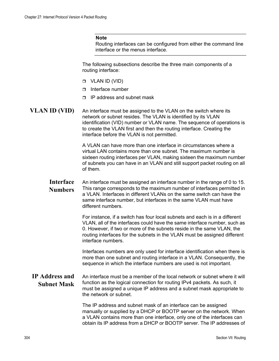 Vlan id (vid), Interface numbers, Ip address and subnet mask | Allied Telesis AT-S63 User Manual | Page 304 / 514