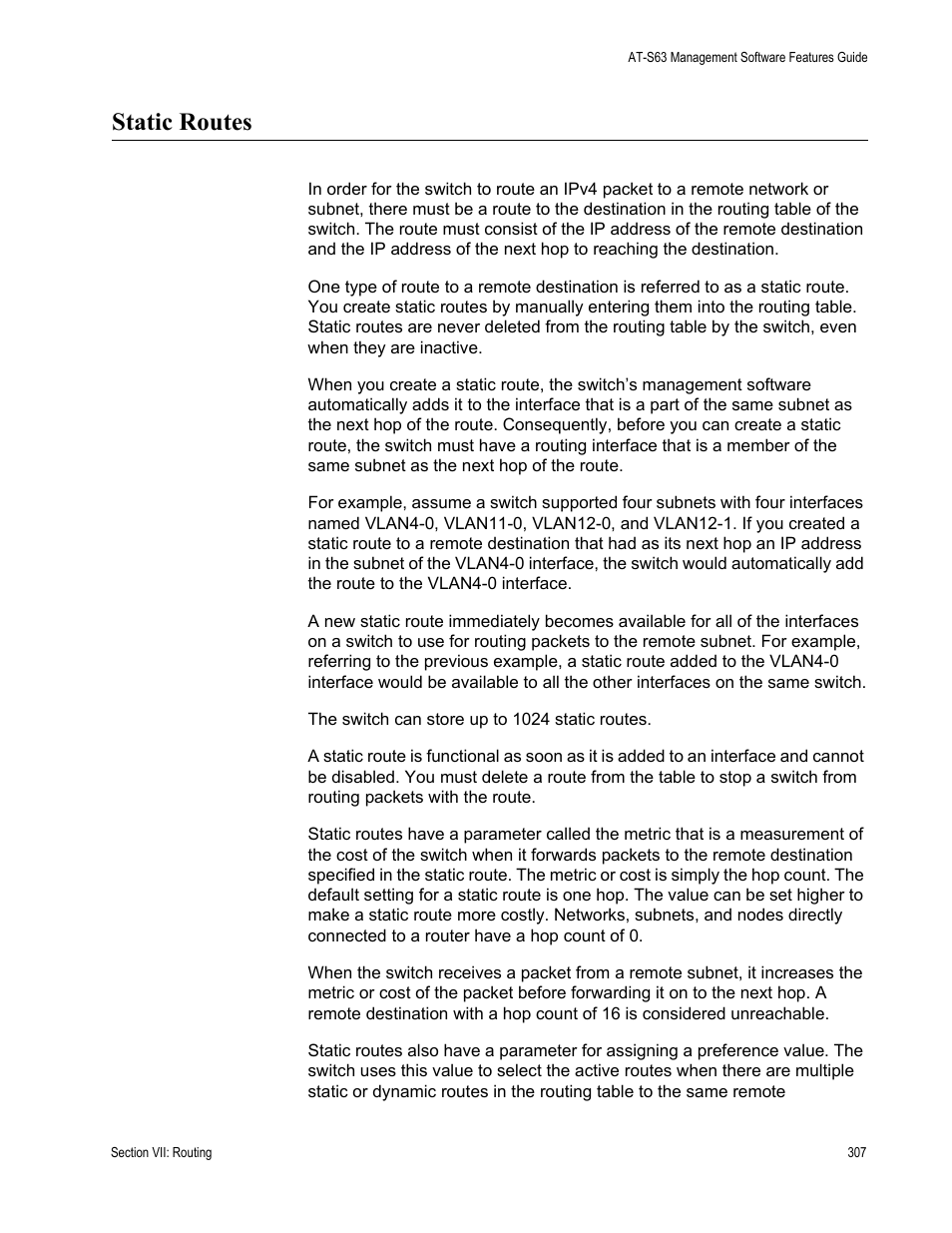 Static routes | Allied Telesis AT-S63 User Manual | Page 307 / 514