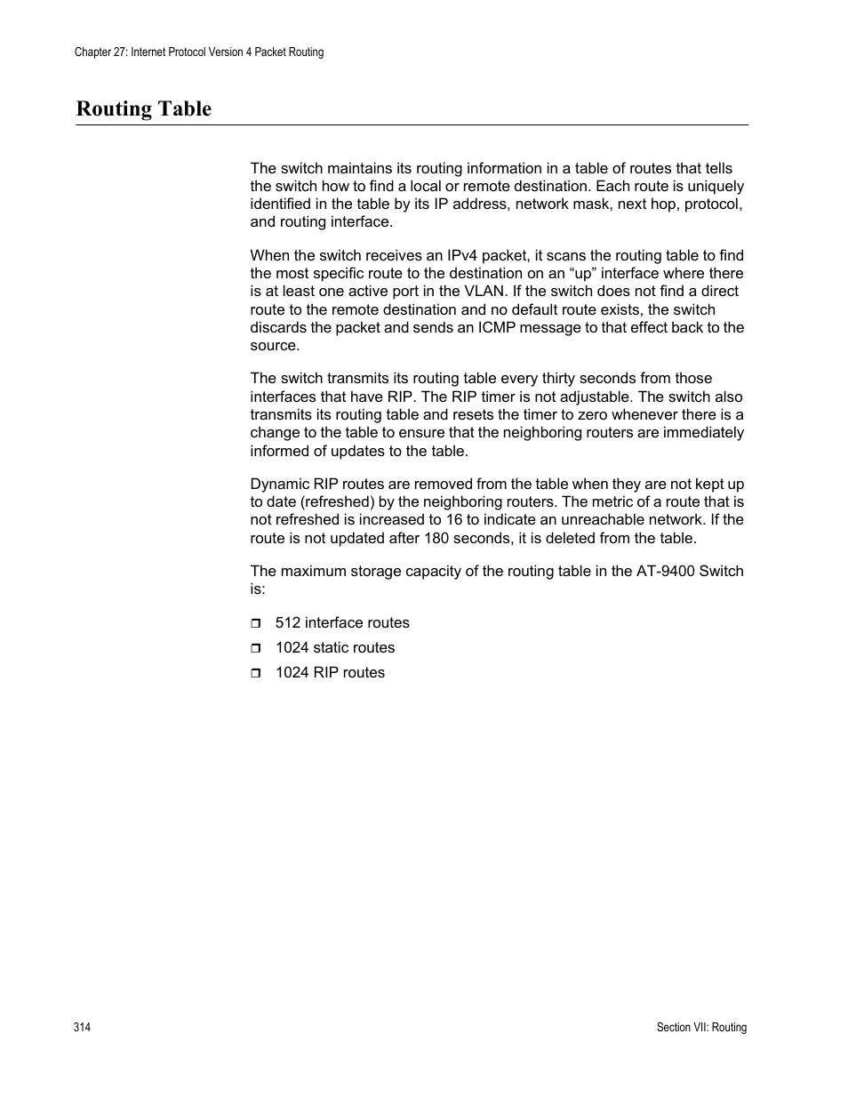 Routing table | Allied Telesis AT-S63 User Manual | Page 314 / 514