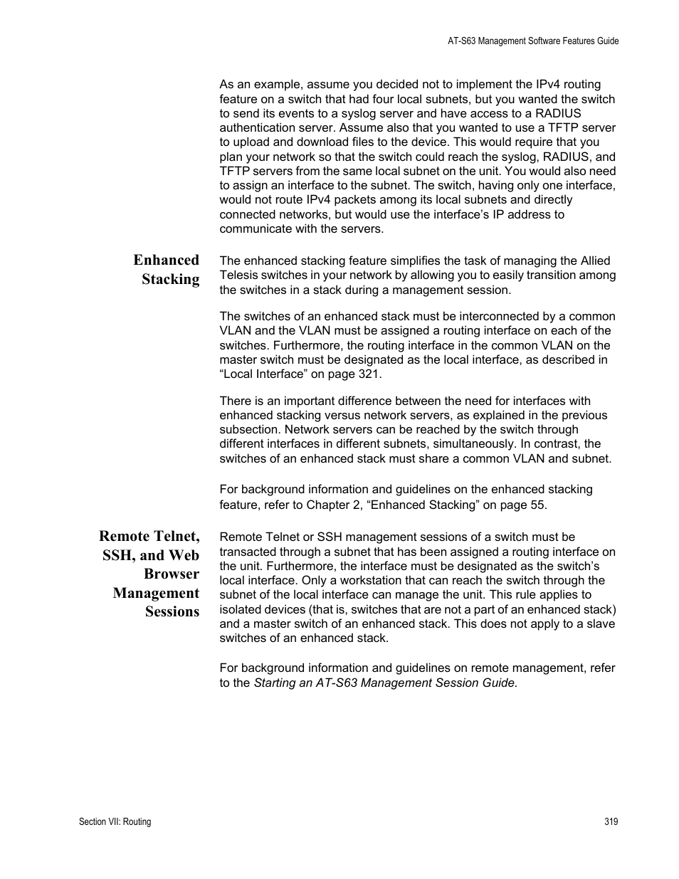 Enhanced stacking | Allied Telesis AT-S63 User Manual | Page 319 / 514