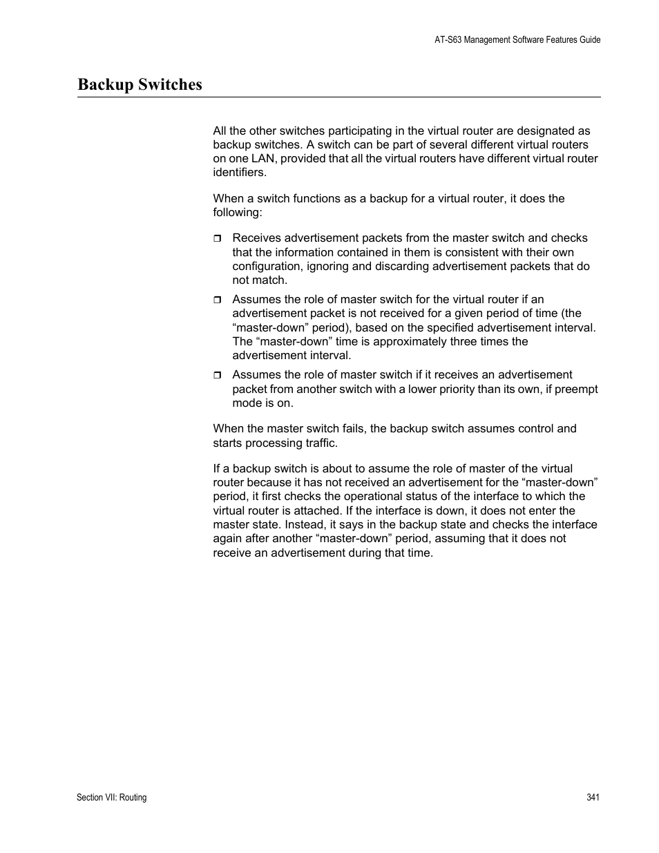 Backup switches | Allied Telesis AT-S63 User Manual | Page 341 / 514