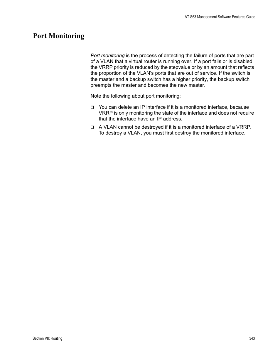 Port monitoring | Allied Telesis AT-S63 User Manual | Page 343 / 514