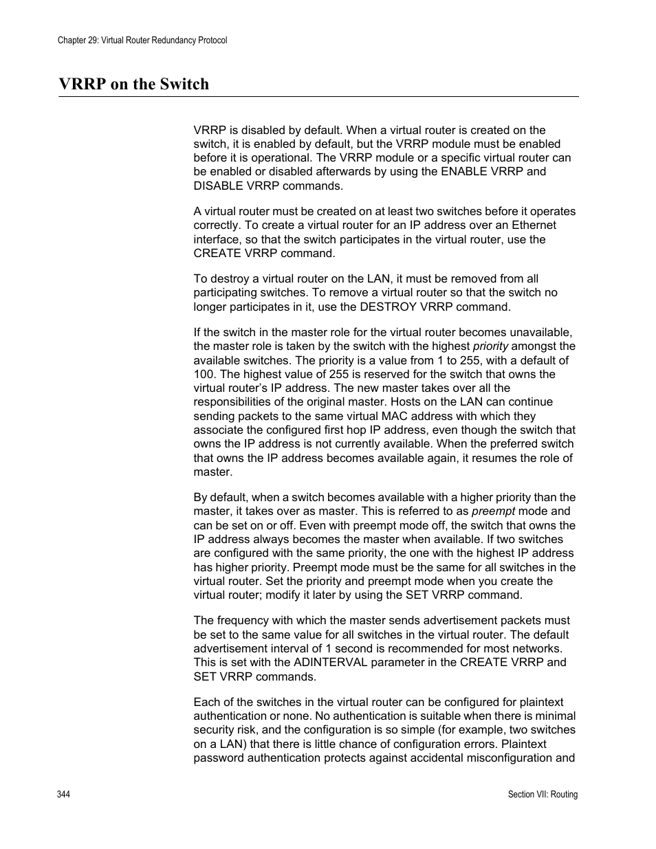 Vrrp on the switch | Allied Telesis AT-S63 User Manual | Page 344 / 514
