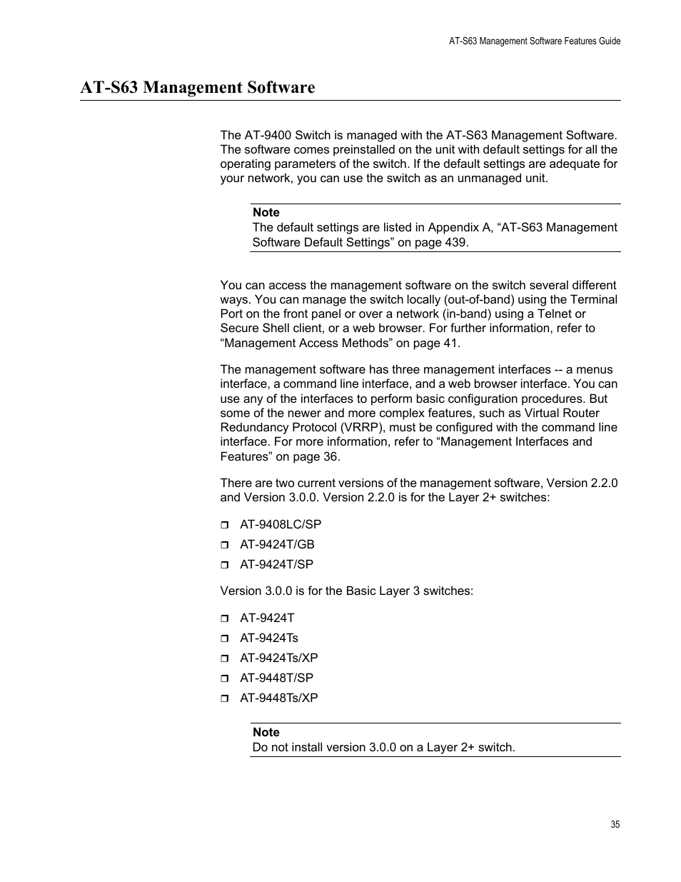 At-s63 management software | Allied Telesis AT-S63 User Manual | Page 35 / 514