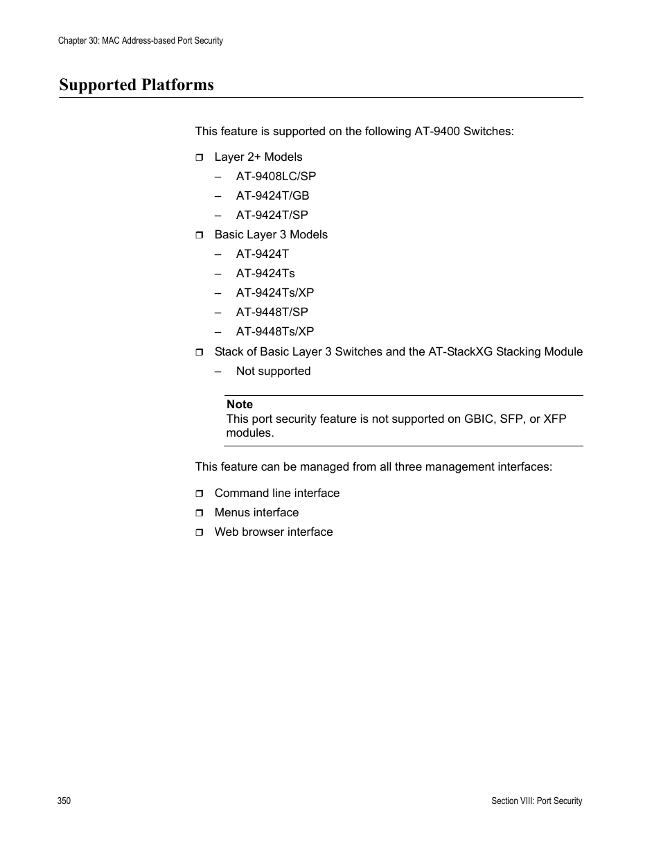 Supported platforms | Allied Telesis AT-S63 User Manual | Page 350 / 514