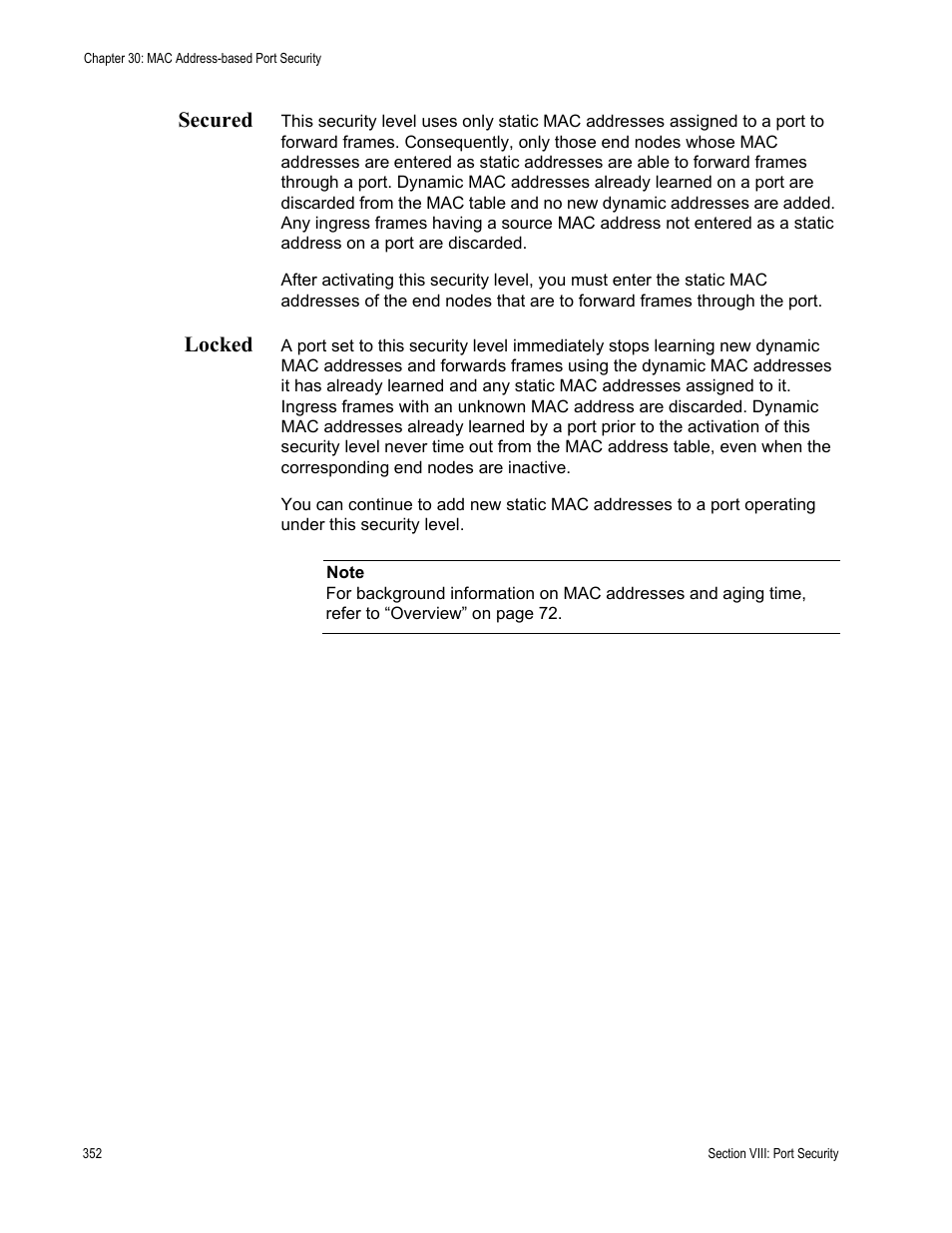 Secured, Locked, Secured locked | Allied Telesis AT-S63 User Manual | Page 352 / 514