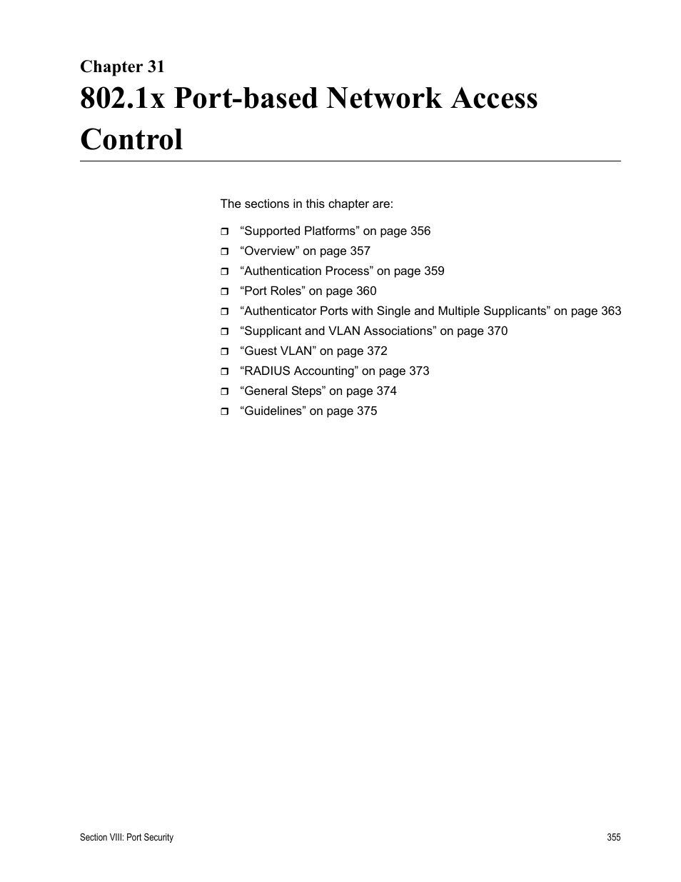 Chapter 31, 1x port-based network access control | Allied Telesis AT-S63 User Manual | Page 355 / 514