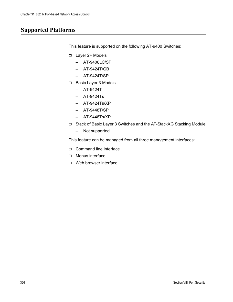Supported platforms | Allied Telesis AT-S63 User Manual | Page 356 / 514