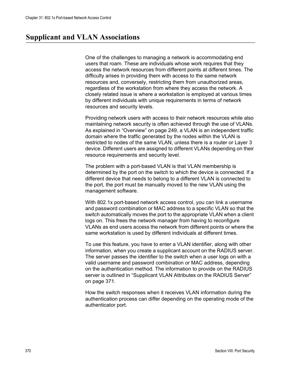 Supplicant and vlan associations | Allied Telesis AT-S63 User Manual | Page 370 / 514