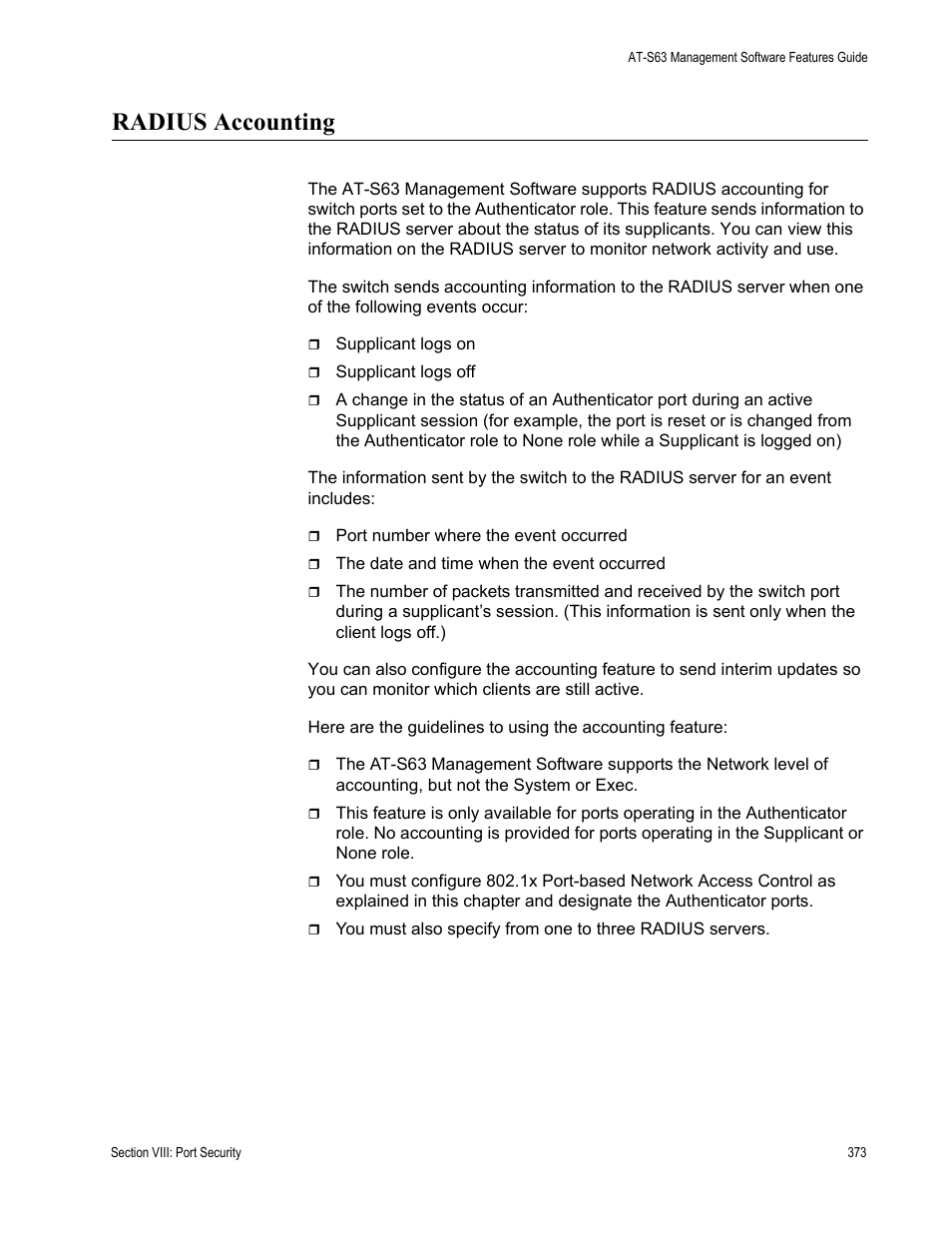 Radius accounting | Allied Telesis AT-S63 User Manual | Page 373 / 514