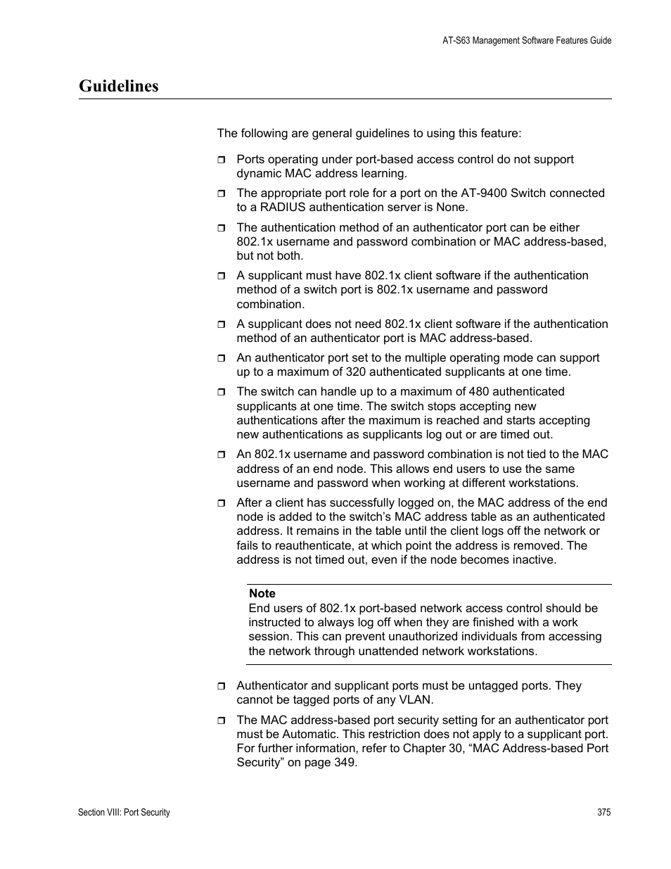 Guidelines | Allied Telesis AT-S63 User Manual | Page 375 / 514