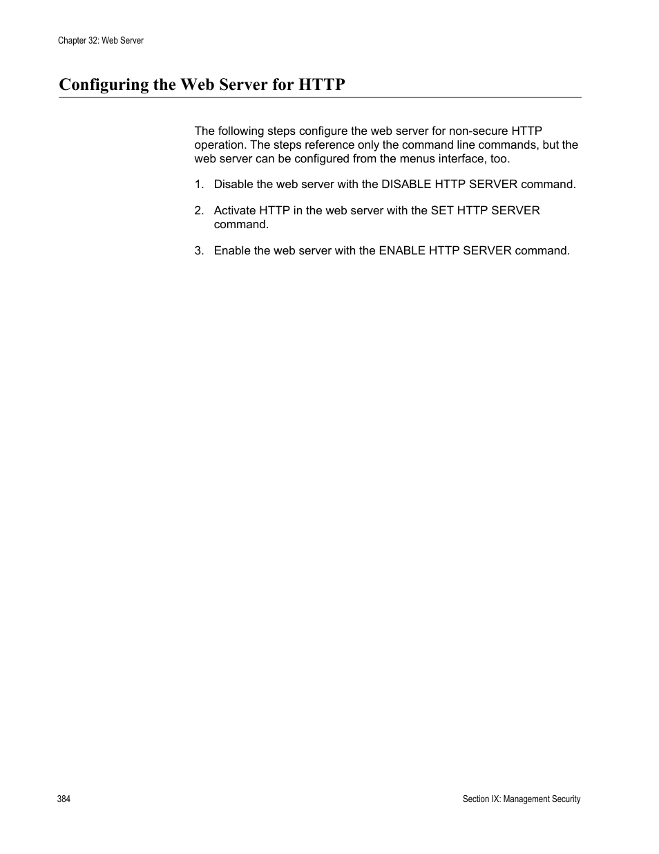 Configuring the web server for http | Allied Telesis AT-S63 User Manual | Page 384 / 514