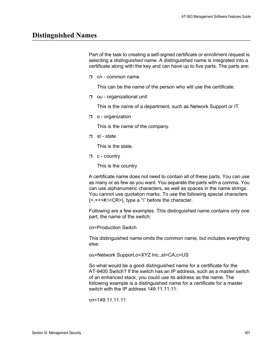Distinguished names | Allied Telesis AT-S63 User Manual | Page 401 / 514