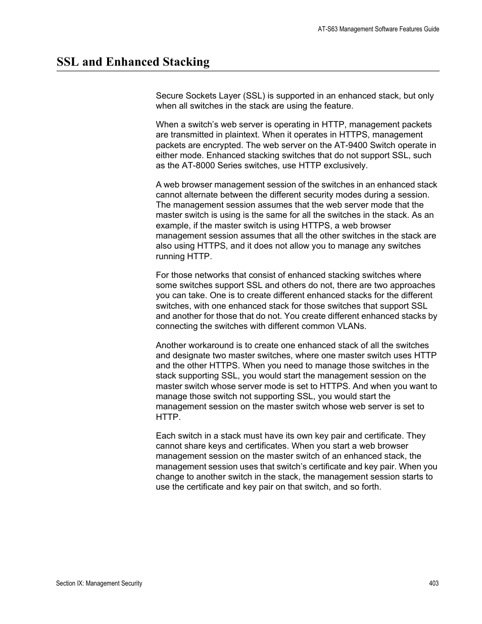 Ssl and enhanced stacking | Allied Telesis AT-S63 User Manual | Page 403 / 514
