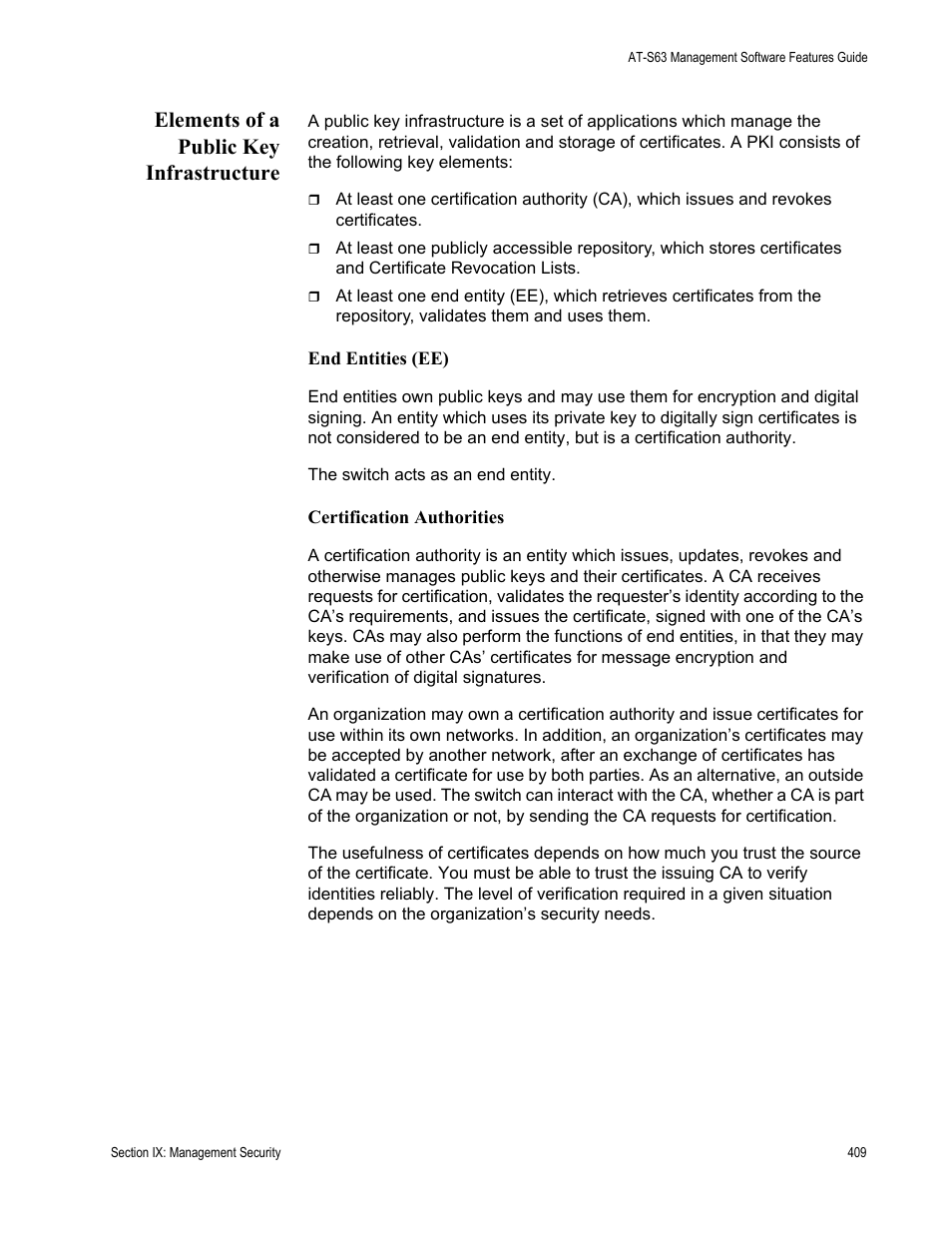 Elements of a public key infrastructure | Allied Telesis AT-S63 User Manual | Page 409 / 514
