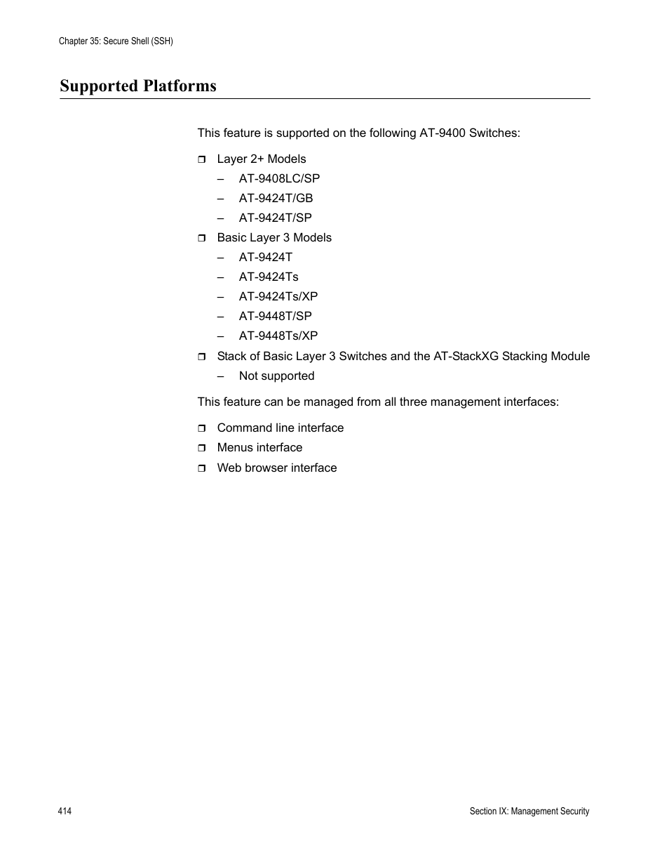 Supported platforms | Allied Telesis AT-S63 User Manual | Page 414 / 514